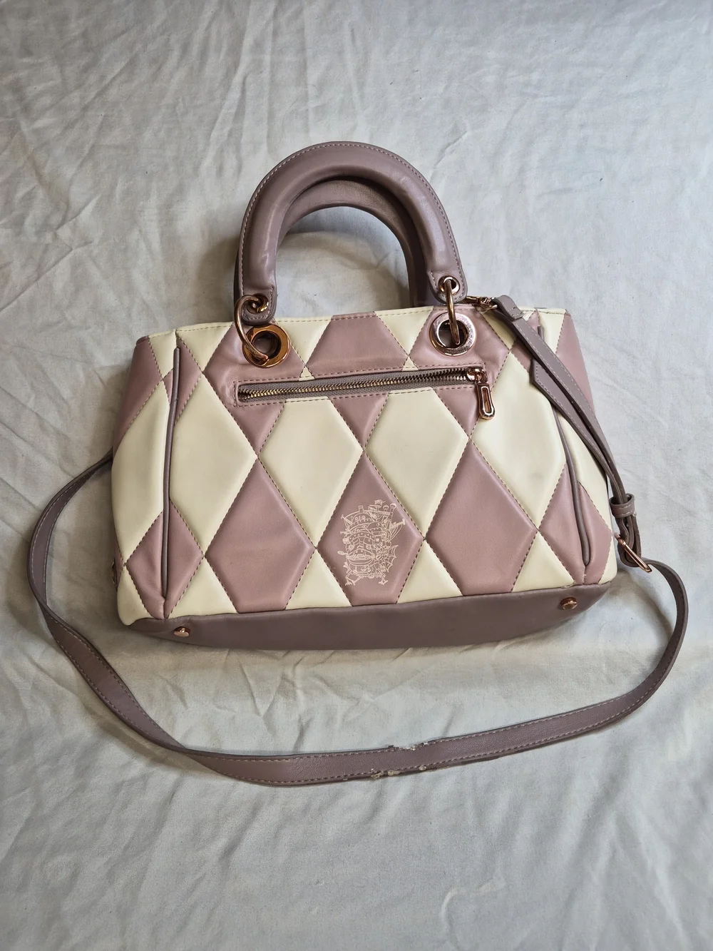 Women’s Quilted Harlequin Satchel in Mauve and Cream